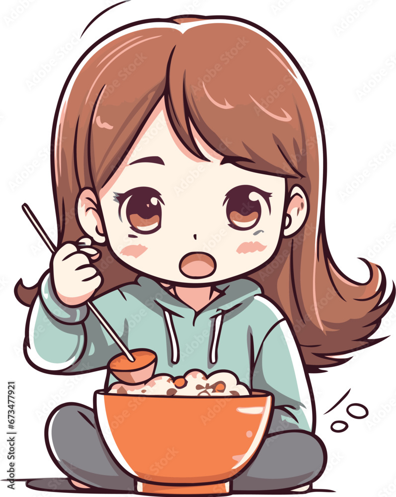 Illustration of a cute little girl eating a bowl of cereals Illustration of a cute little girl eating a bowl of cereals
