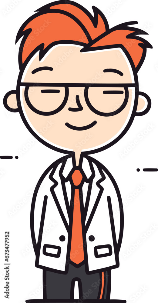 Vector illustration of cartoon man in glasses with red hair wearing lab coat Vector illustration of cartoon man in glasses with red hair wearing lab coat