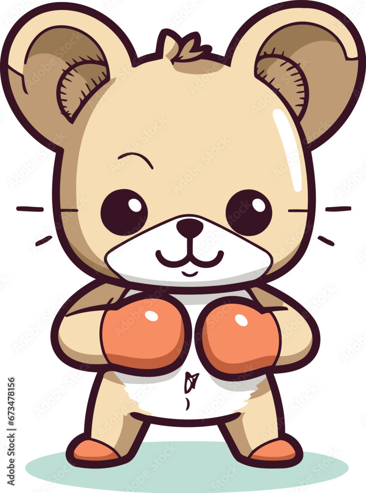 Cute kawaii mouse with boxing gloves. Vector illustration. Cute kawaii mouse with boxing gloves. Vector illustration.