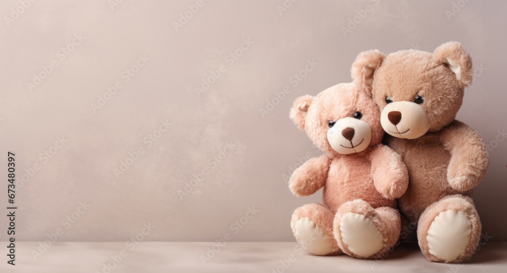 Two cute bears hugging each other. Copy free space
