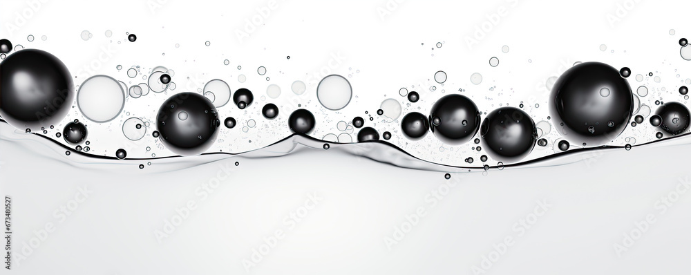 Fototapeta premium Water drops or oil bubbles, white or black colour. panorama picture.