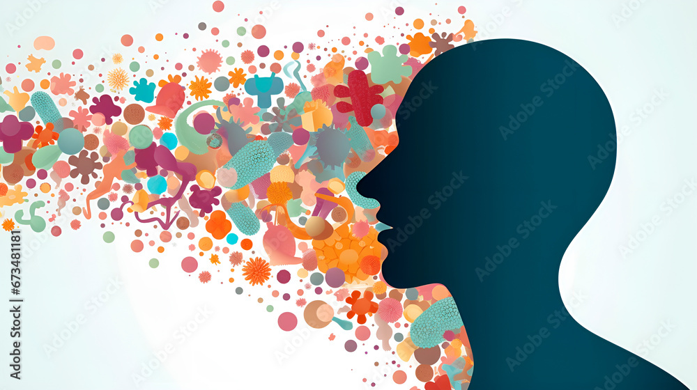 Mouth oral microbiome , bacterial microbiota art banner with empty space , generate by AI Mouth oral microbiome , bacterial microbiota art banner with empty space , generate by AI