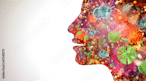 Mouth oral microbiome , bacterial microbiota art banner with empty space , generate by AI photo