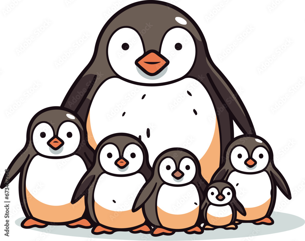 Fototapeta premium Penguin family. Cute cartoon character. Vector illustration.