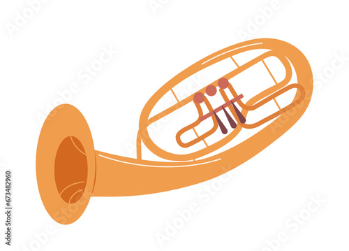 Acoustic trumpet wind brass instrument musical tool orchestra equipment isolated on white background photo