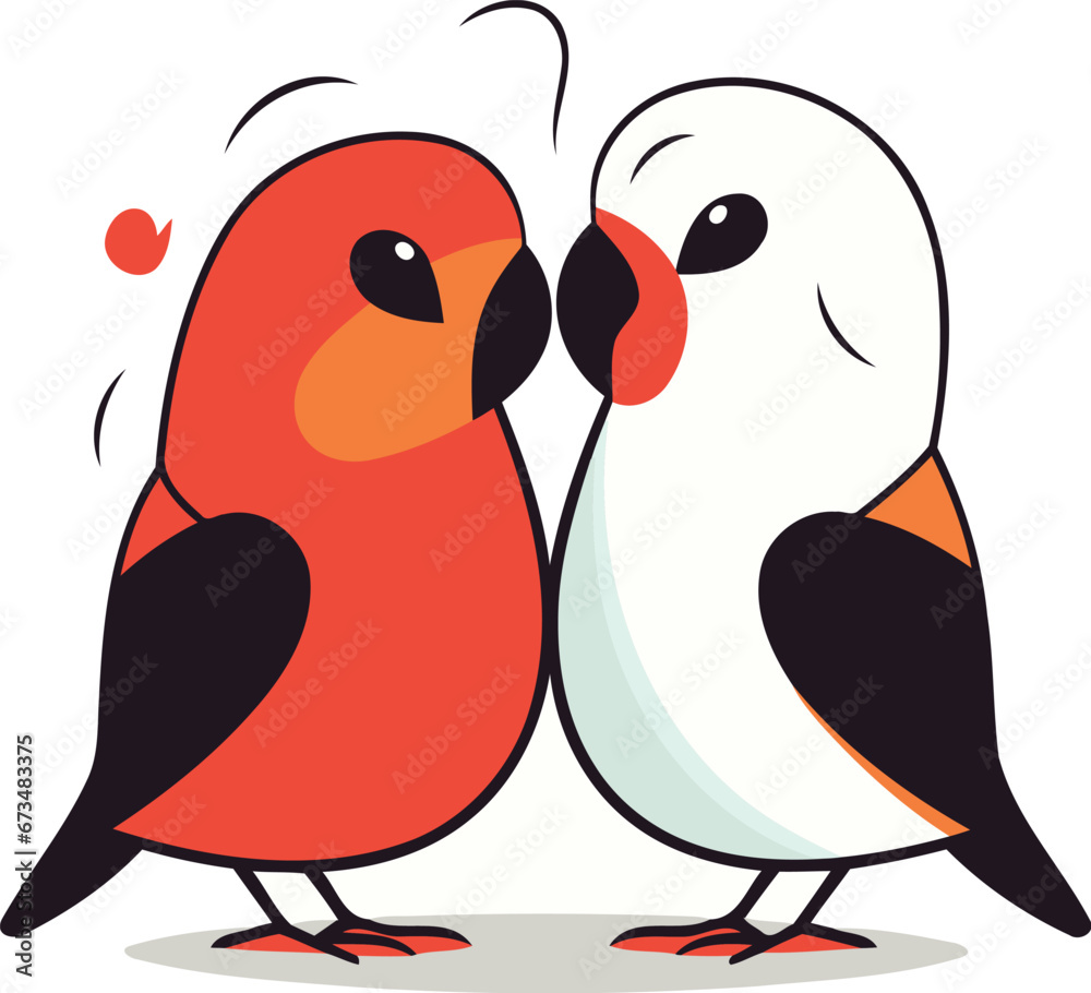 Two love birds isolated on white background. Vector illustration in cartoon style.
