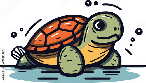 Cute cartoon turtle. Isolated on white background. Vector illustration.