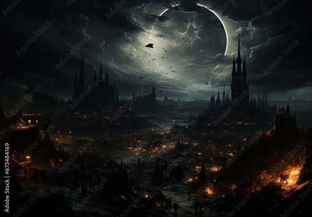 Fototapeta premium Dark Fantasy Landscape , horror landscape