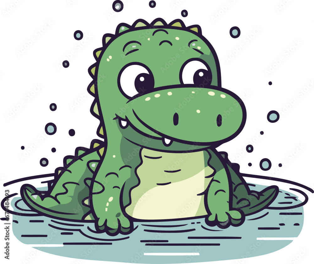 Obraz premium Cute crocodile in the water. Vector illustration. Cartoon style.