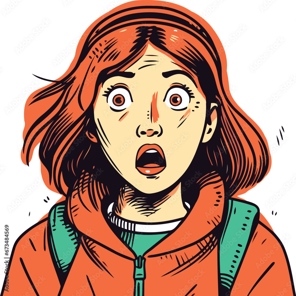 Surprised young woman. Vector illustration in pop art comic style.