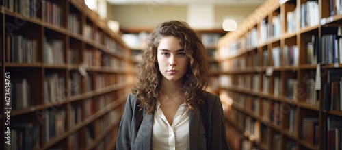 An image of an attractive learner in a book filled room