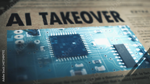 Fotografie Futuristic interactive Newspaper Breaking News artificial intelligence AI takeover