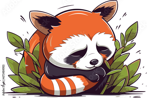 Cute red panda cartoon vector illustration. Isolated on white background.