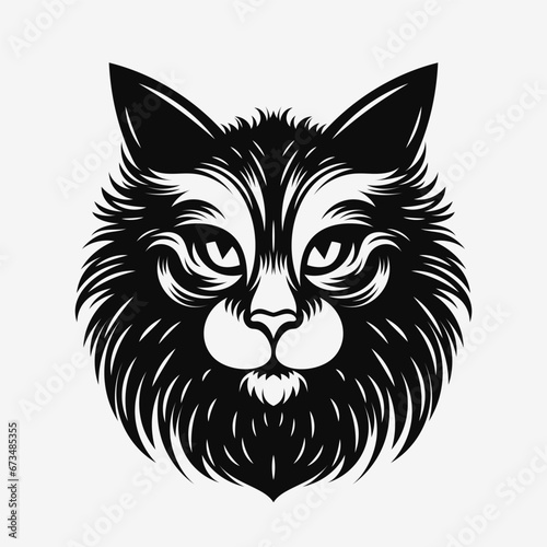 Cat head, face. Logo or mascot design. Black and white vector illustration © Mr.Vander