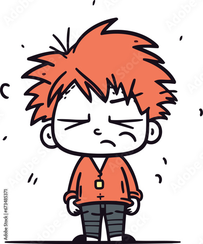 Angry cartoon boy with red hair. Vector illustration in doodle style.