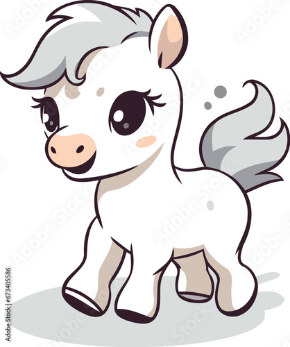 Cute little white pony. Cartoon vector illustration isolated on white background.