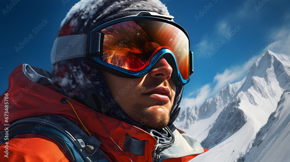 snowboarder smiling, Winter vacation, ski holiday, concept rest, theme recreation, Traveling concept background