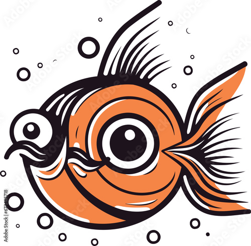 Vector illustration of an orange fish with a black eye on a white background