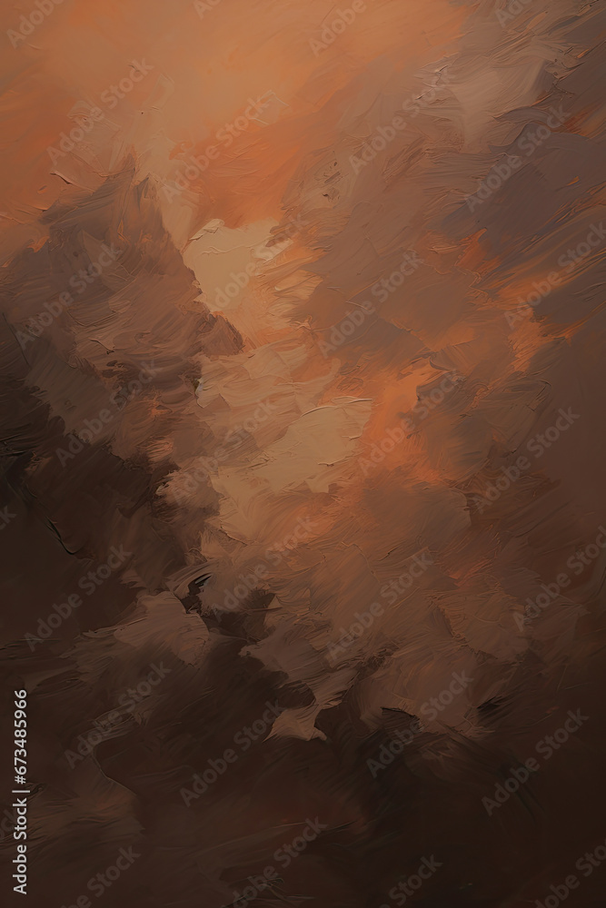 a painting of a sunset with clouds in the sky. Expressive Peach color oil painting background