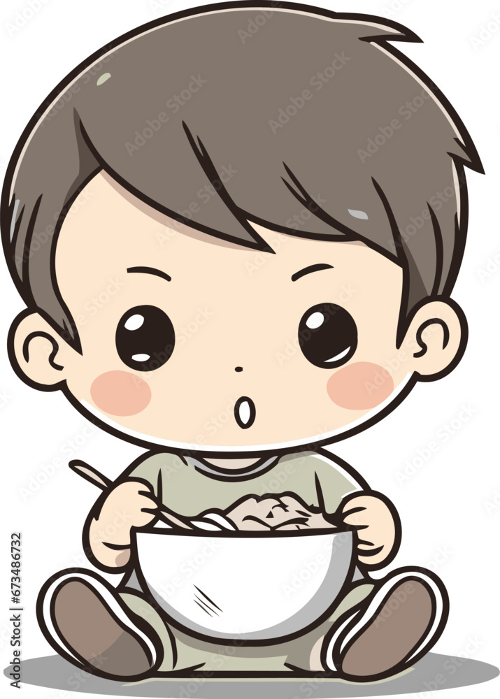 Cute boy eating bowl of cereals. Vector illustration design. Cute boy eating bowl of cereals. Vector illustration design.