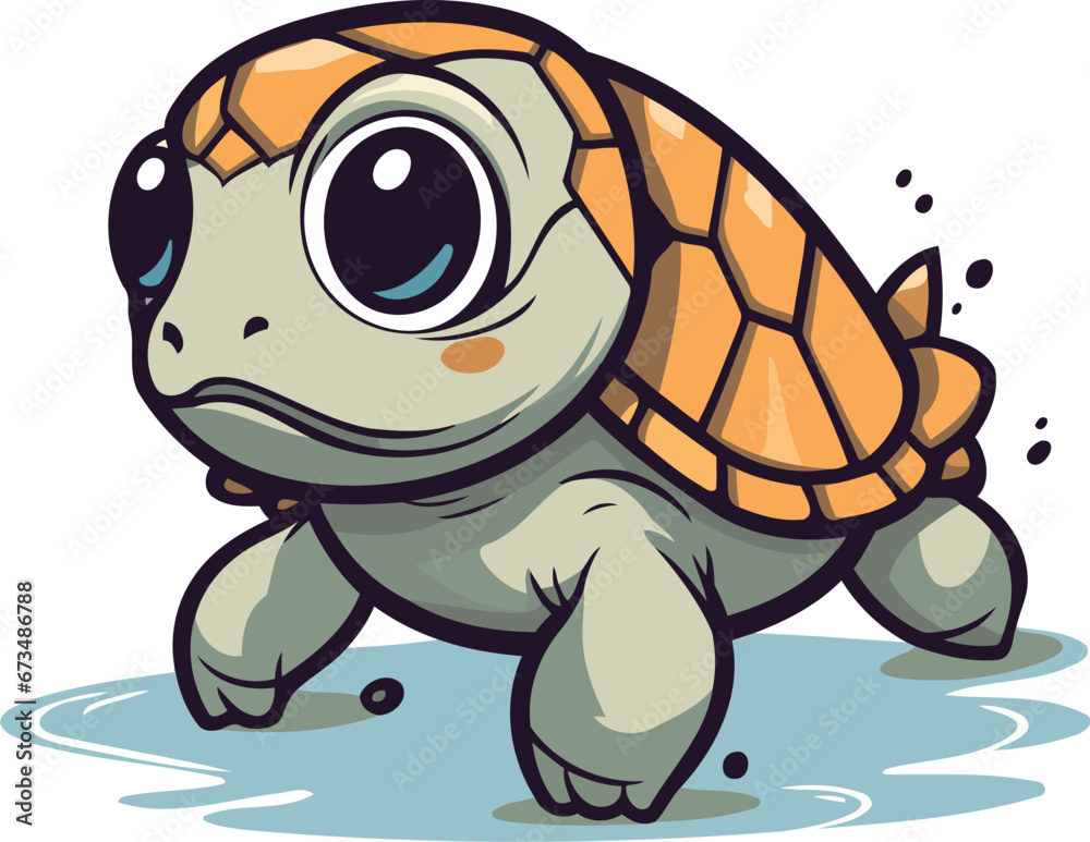 Obraz premium Cute cartoon turtle. Vector illustration isolated on a white background.