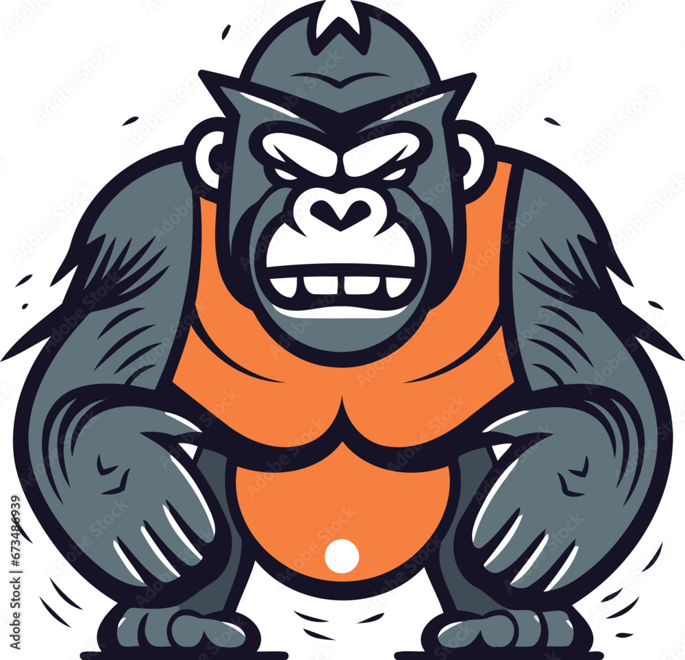 Gorilla Cartoon Mascot Character. Vector Illustration.