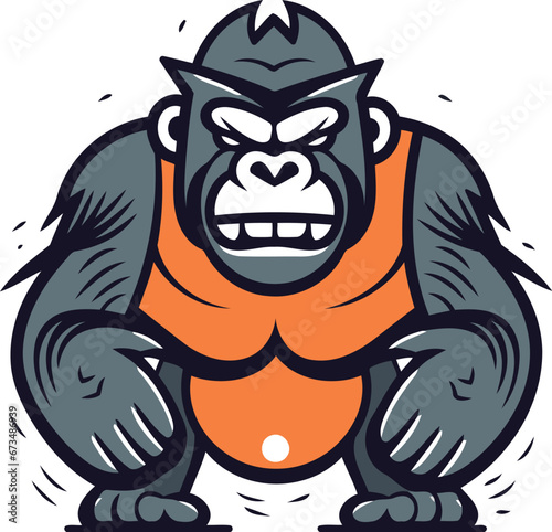 Gorilla Cartoon Mascot Character. Vector Illustration.