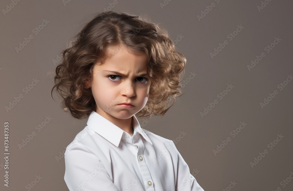 Isolated disgusted professional long brown hair boy model in shirt, Disgusted, unhappy and serious child, unhappy boy student Isolated disgusted professional long brown hair boy model in shirt, Disgusted, unhappy and serious child, unhappy boy student