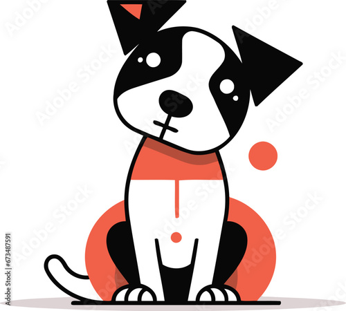 Cute cartoon dog vector illustration in flat design style. Cute black and white puppy.