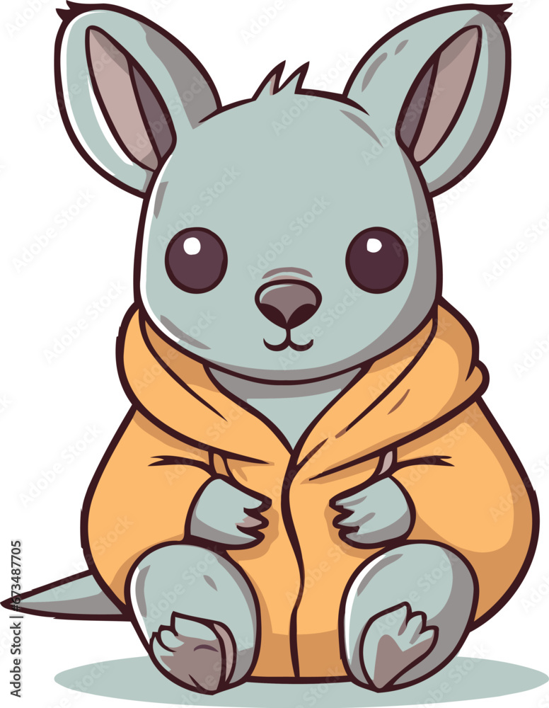 Cute cartoon kangaroo in warm clothes. Vector illustration. Cute cartoon kangaroo in warm clothes. Vector illustration.