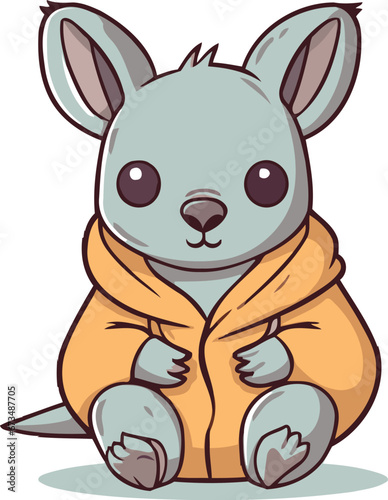 Cute cartoon kangaroo in warm clothes. Vector illustration.