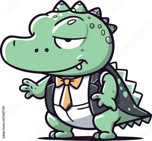 Cute cartoon crocodile in business suit and tie. Vector illustration.