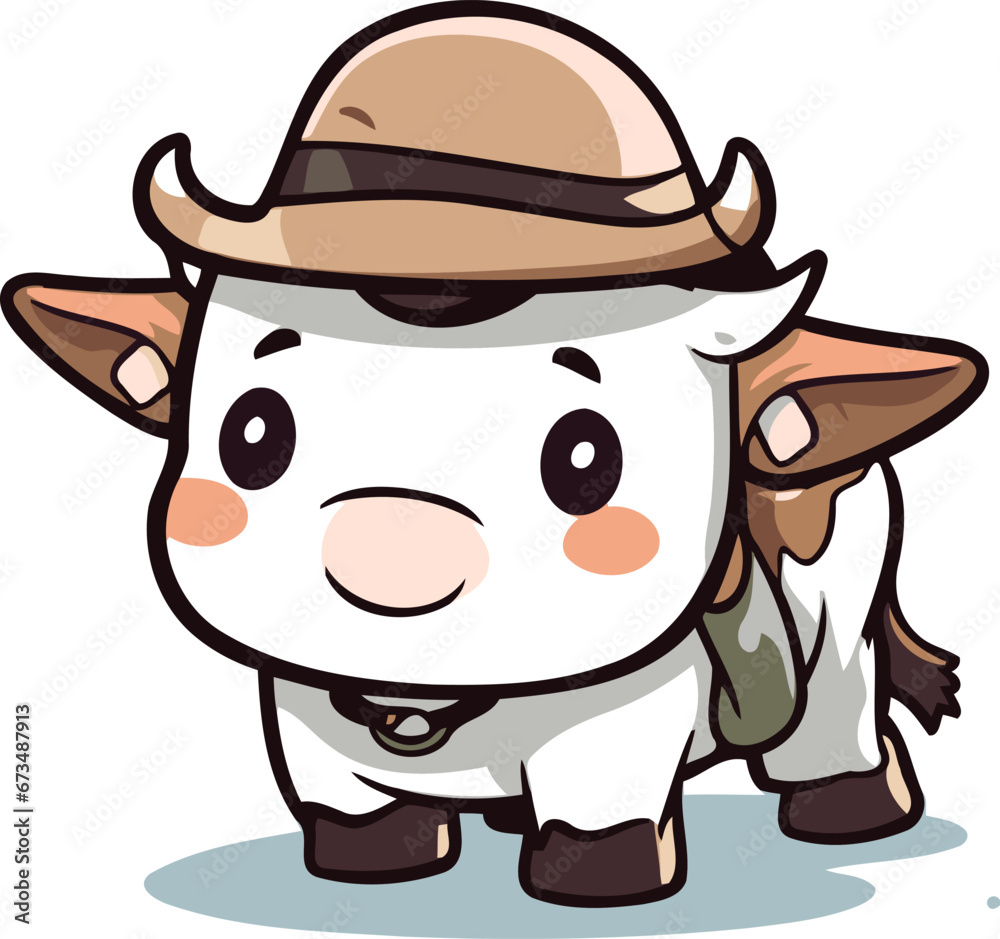 cow in safari hat isolated on white background. Vector illustration. cow in safari hat isolated on white background. Vector illustration.