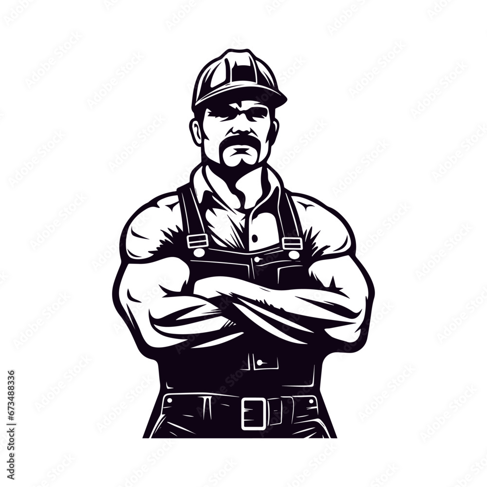 Construction worker in uniform. Logo style clipart. Simple art builder portrait. Minimalistic worker logo. Created using AI generation. Vector illustration isolated on white