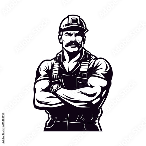 Construction worker in uniform. Logo style clipart. Simple art builder portrait. Minimalistic worker logo. Created using AI generation. Vector illustration isolated on white
