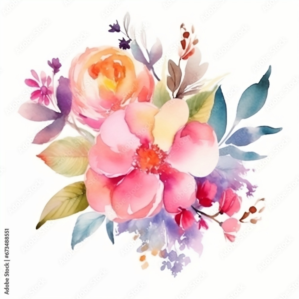 Fototapeta premium Flowers watercolor illustration, white background