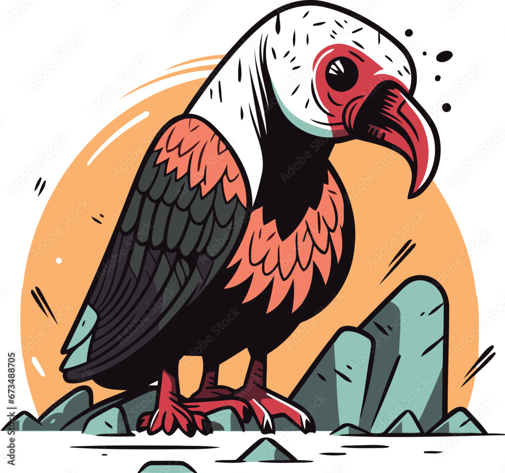 Vulture on the rock. Vector illustration. Hand drawn sketch. Vulture on the rock. Vector illustration. Hand drawn sketch.