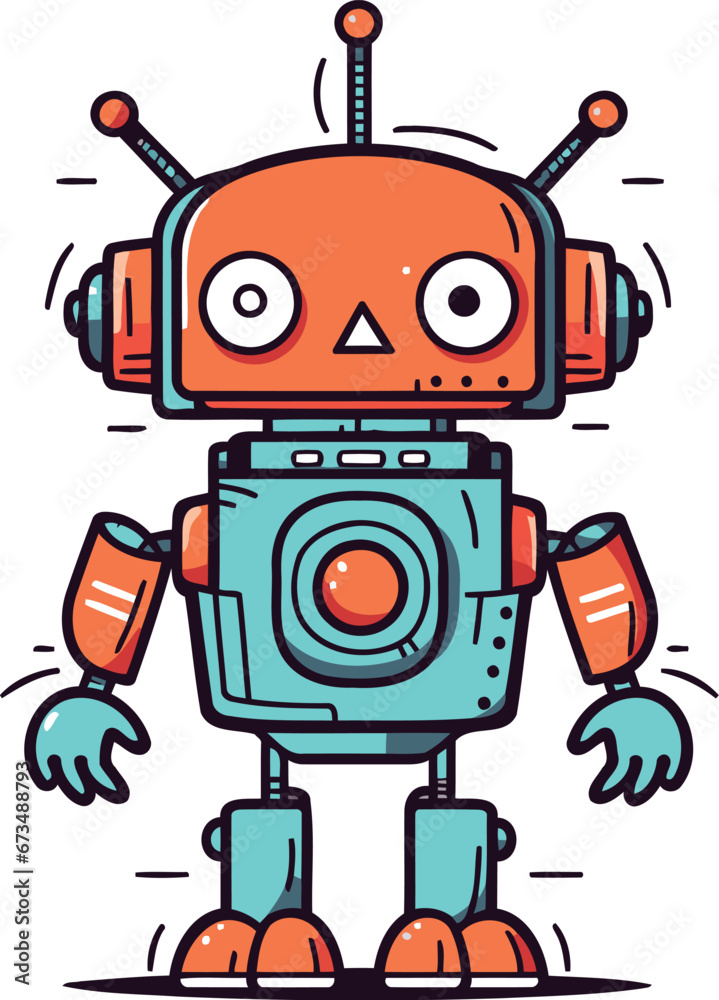 Fototapeta premium Cute robot character. Vector illustration in doodle style.
