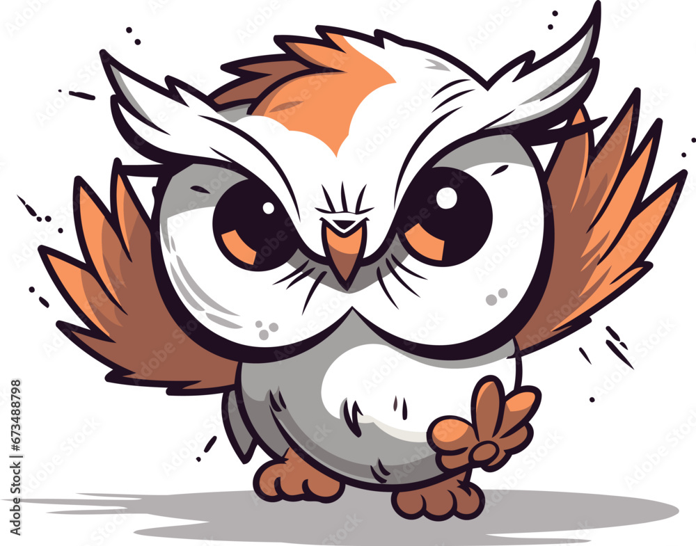 Fototapeta premium Cute cartoon owl. Vector illustration isolated on a white background.