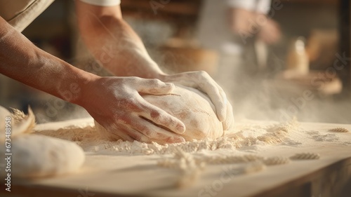 a worker's hands expertly holding grains destined for the production of white flour. Showcase the precision and craftsmanship in an automated, state-of-the-art mill designed for bread production.