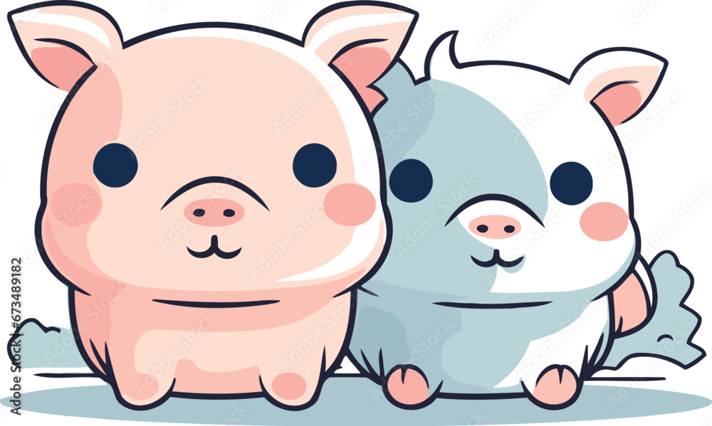 Cute pig and piggy. Vector illustration on white background. Cute pig and piggy. Vector illustration on white background.