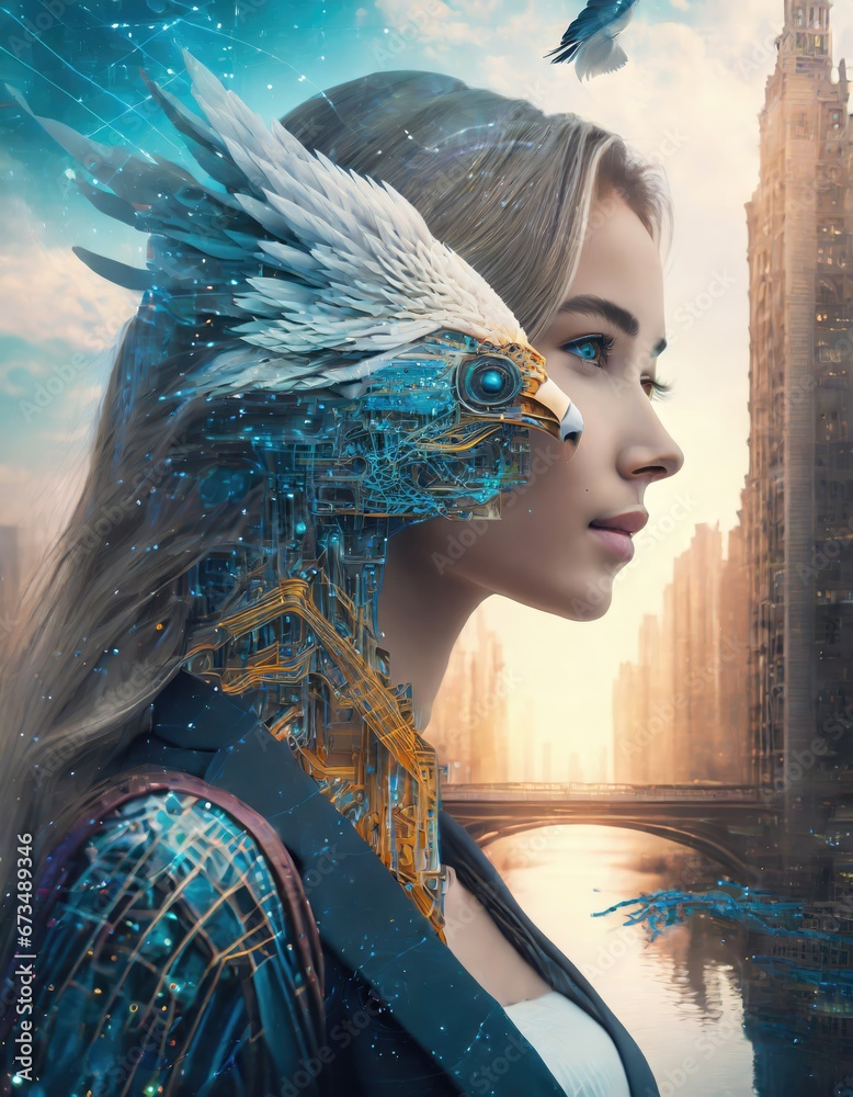 Fusion Cybernétique entre Femme et Aigle