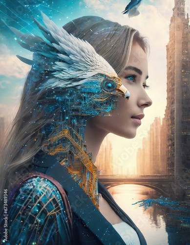 Obraz na płótnie Fusion Cybernétique entre Femme et Aigle w salonie
