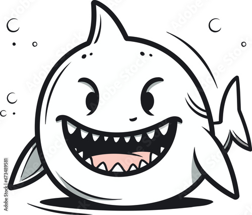 Vector illustration of a cute cartoon shark. isolated on white background.