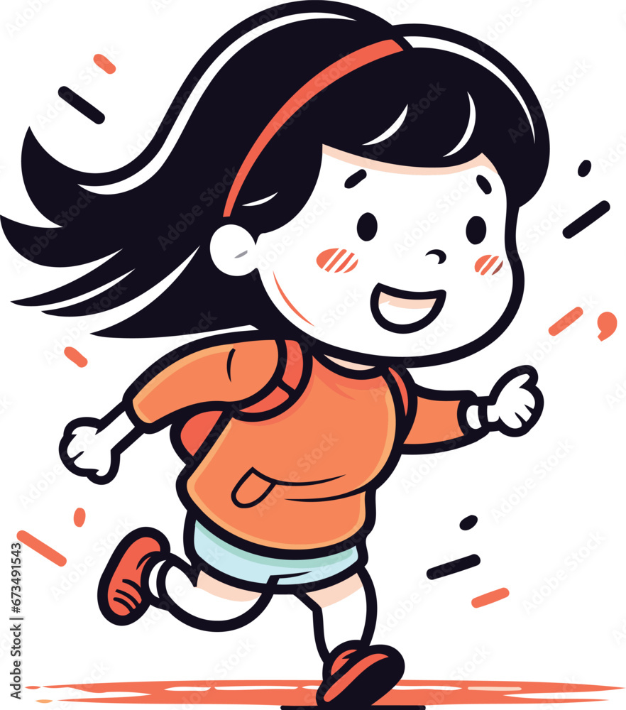 Cute little girl running cartoon vector illustration. Cute little girl cartoon character. Cute little girl running cartoon vector illustration. Cute little girl cartoon character.