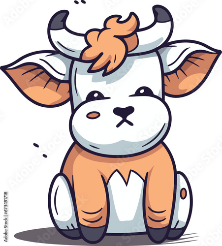 Fototapeta Naklejka Na Ścianę i Meble -  Cute cartoon cow. Vector illustration isolated on a white background.