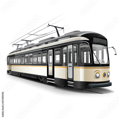 Tram on rails in the city illustration