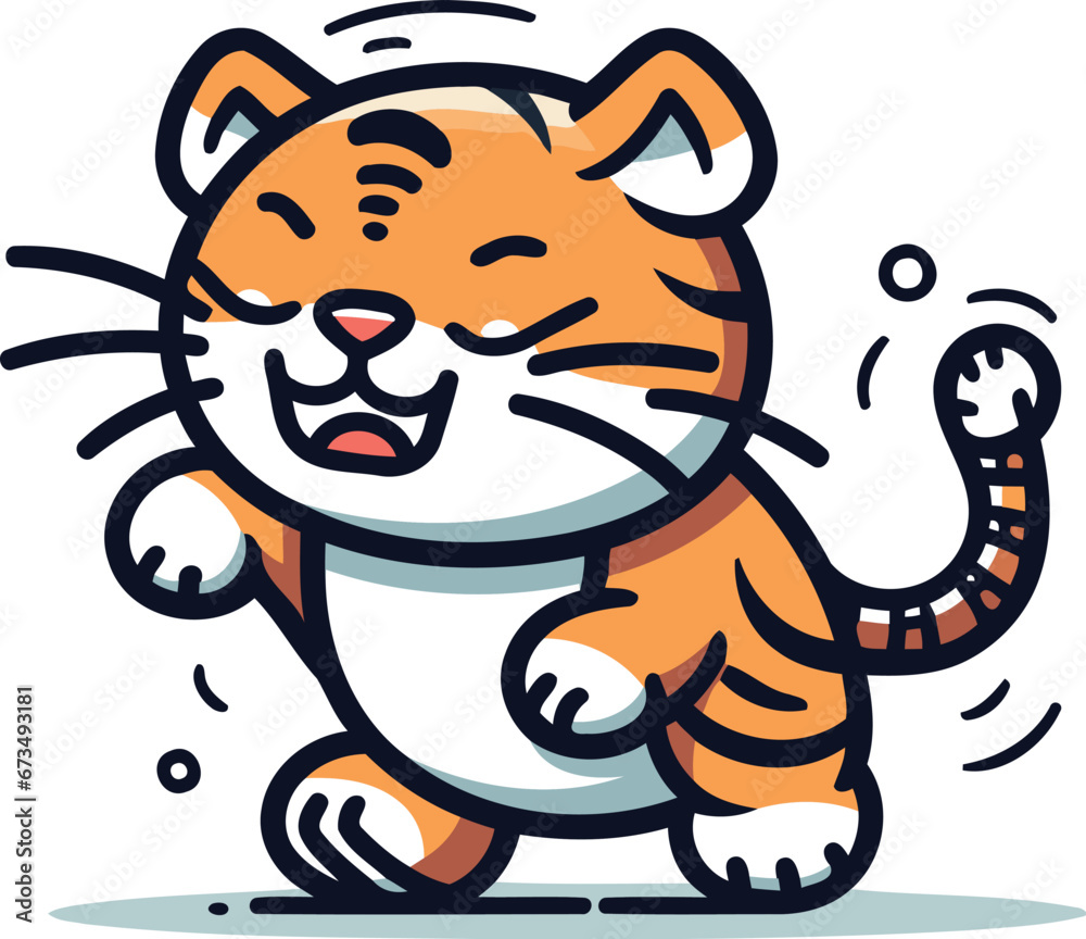 Cute tiger running vector illustration. Cute cartoon tiger character. Cute tiger running vector illustration. Cute cartoon tiger character.
