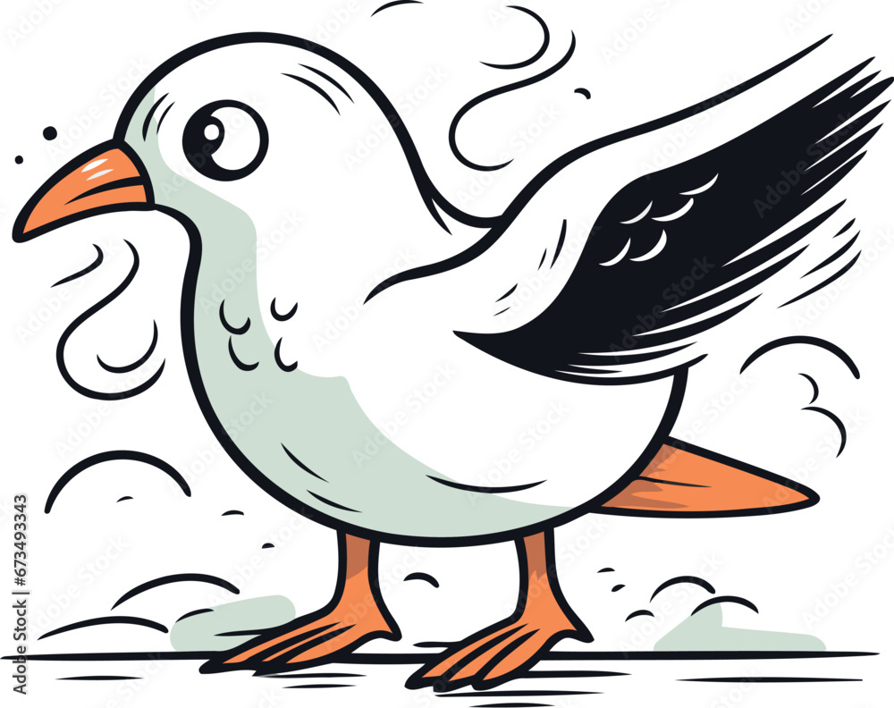Fototapeta premium Seagull. Vector illustration. Isolated on white background.