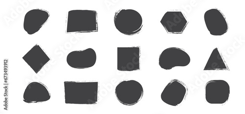 Charcoal frame, paint brush banner, chalk grunge texture, smudge sketch black border different shape isolated on white background. Coal style vector illustration